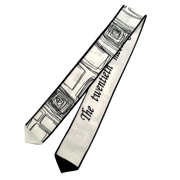 Slim Scarf 34in Black White Artistic Chic Modern Line Print Neck Hair Bag No55 - Picture 1 of 12